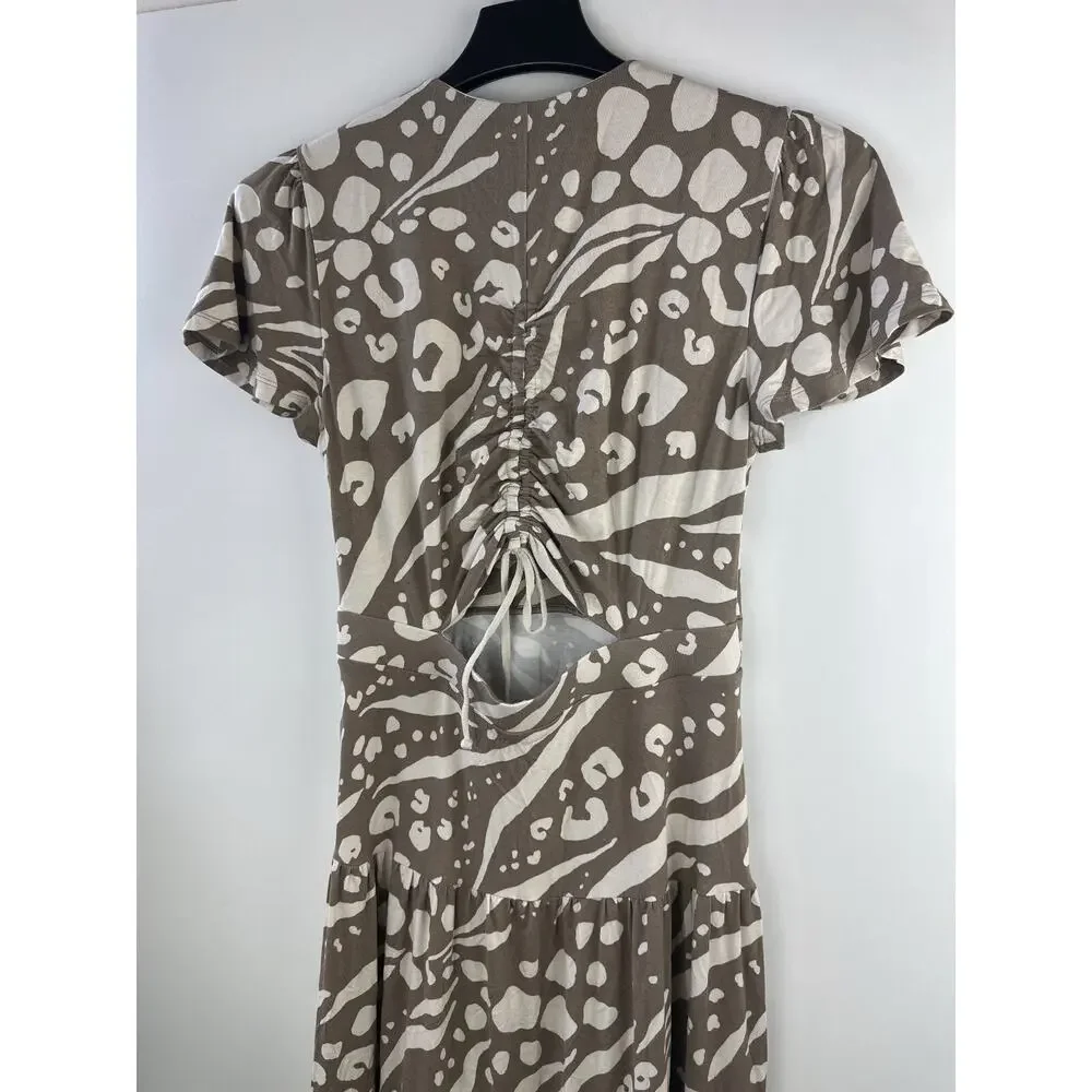 Cabi Swoon Dress Brown Tan Midi Maxi Cut Out Ruched Back 6147 Small Boho Chic - Picture 7 of 13